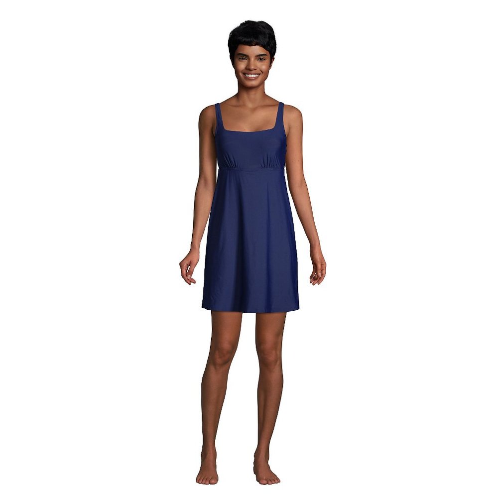 NWT Lands End Womens Navy TummyControl Square Neck One Piece Swim Dress SIZE 10